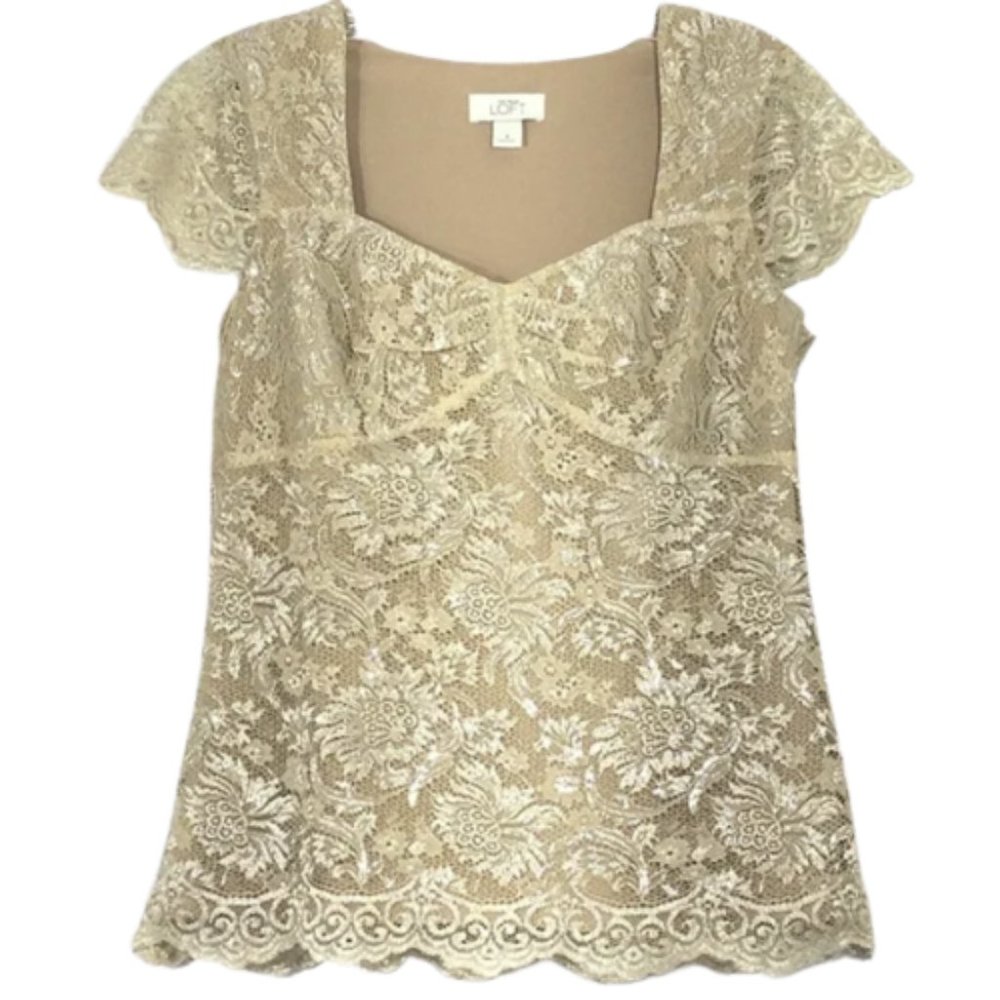 LOFT Lace Top With Sweetheart Neckline Size 0